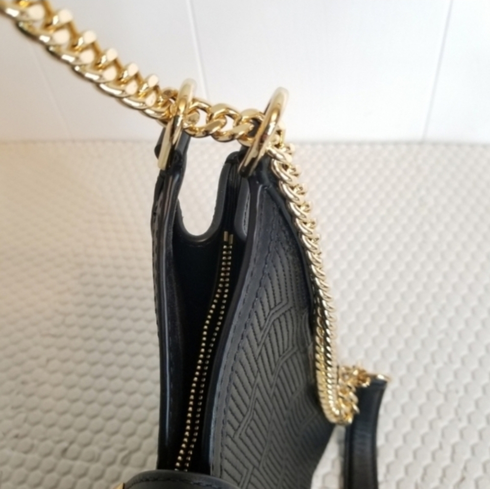 Michael Kors Black Embossed Shoulder Bag with Gold Chain - Picture 8 of 15